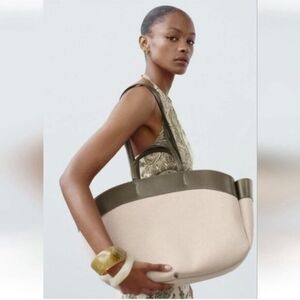Zara Contrast Shopper Canvas Bag